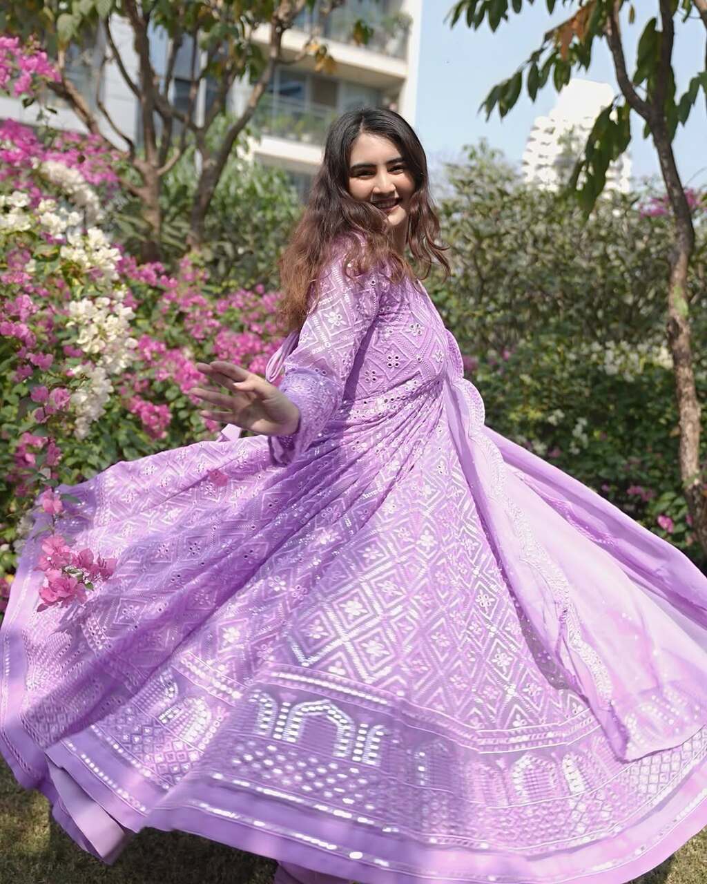 Designer Purple Anarkali Suit Set with Dupatta Sequins Embroidered Wear