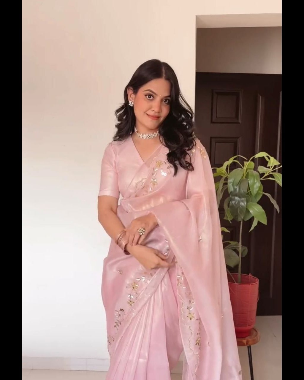 Luxurious Light Pink Heavy Handwork Saree Perfect for Weddings