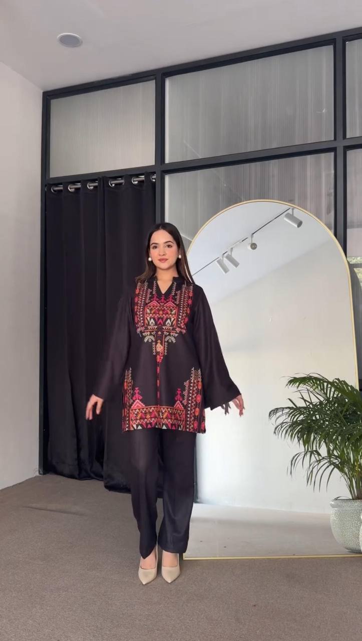 Summer Special Black Co-ord Sets with Creap Silk and Printed Work