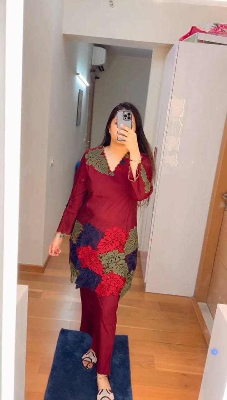 Red Heavy Embroidered Co-ord Set for Stylish Elegance