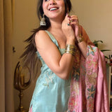 Latest Pink with Rama Circular Plazzo Suit with Beautiful Embroidery Work