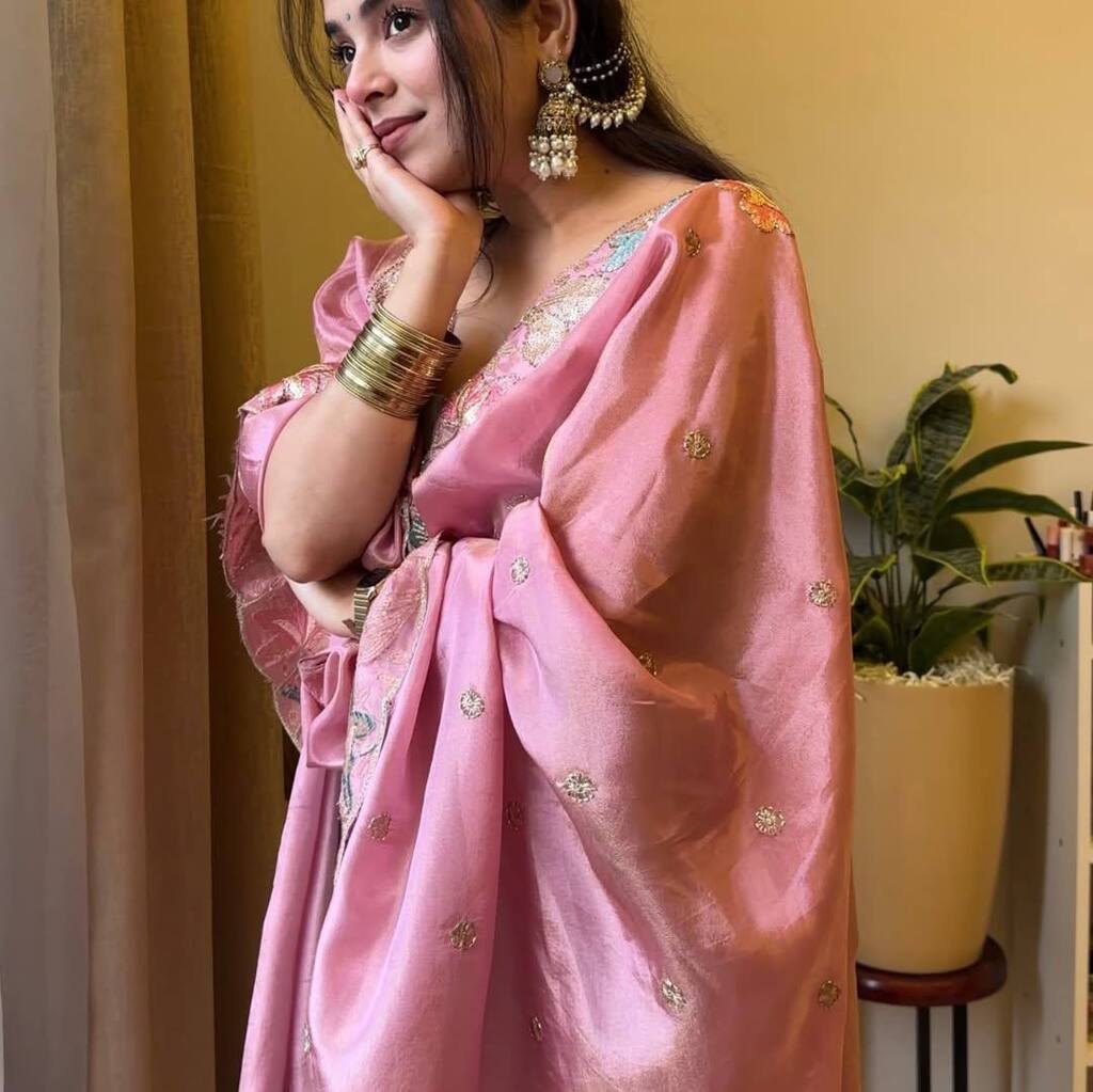 Latest Pink with Rama Circular Plazzo Suit with Beautiful Embroidery Work