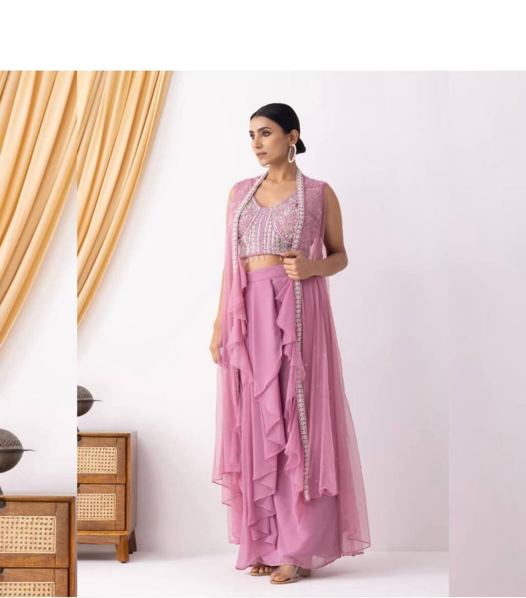 Designer light pink Indo Western outfit perfect for weddings and festive occasions
