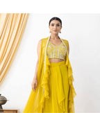 Designer yellow georgette dhoti koti outfit with heavy handwork for special occasions