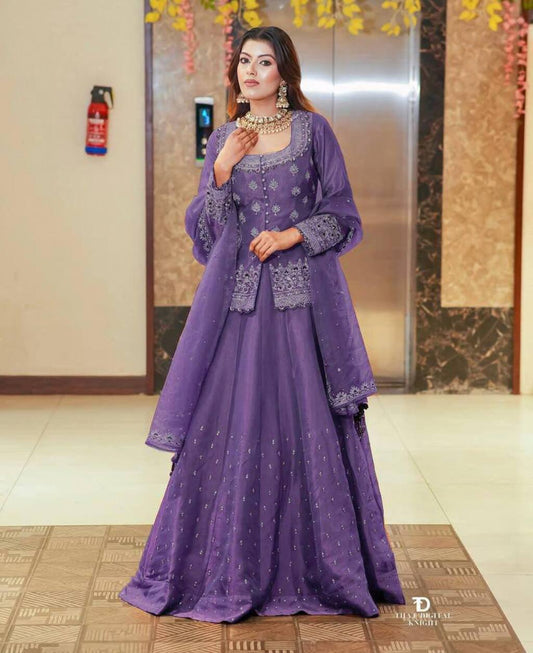 Designer Royal Purple Party Wear Lehenga Dupatta Set