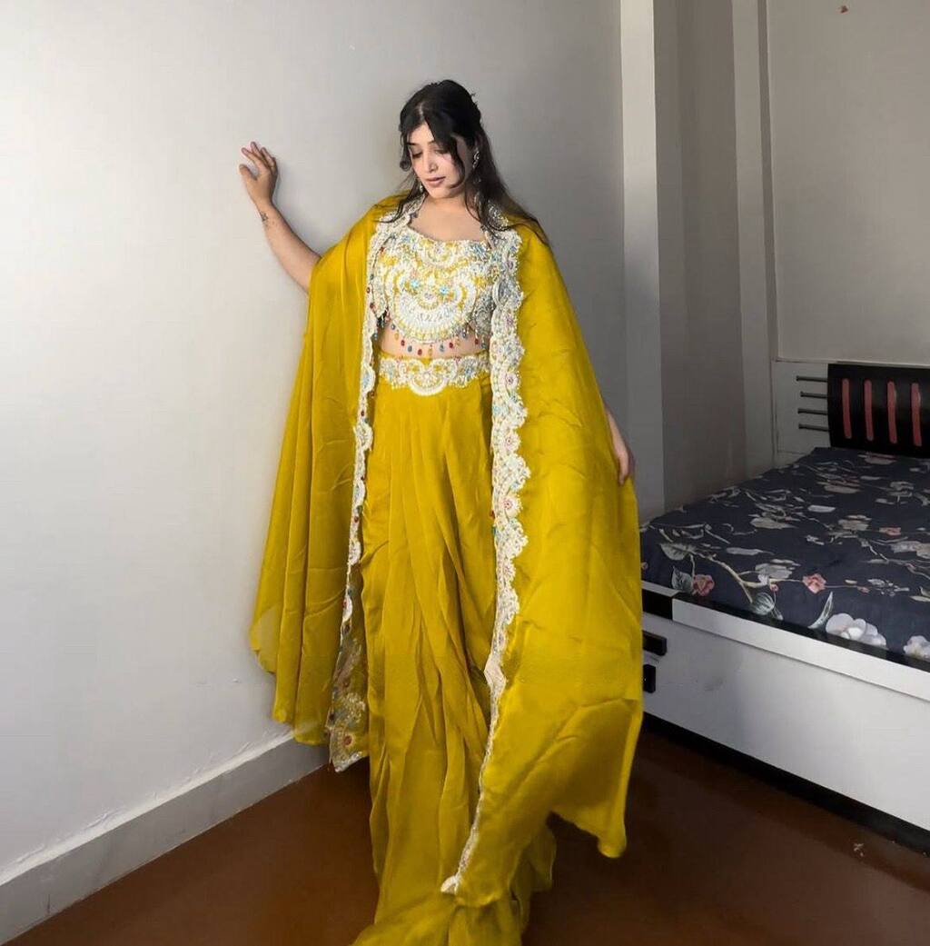 Beautiful  Mustard Heavy Indo-Western Perfect for Wedding