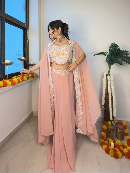 Designer Peach Heavy Indo-Western Rich Look Perfect for Wedding