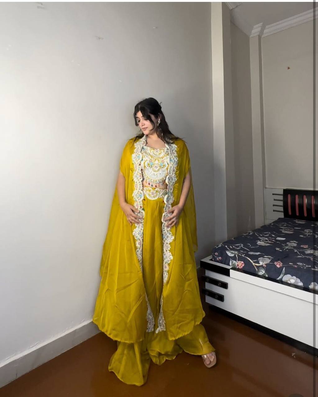 Beautiful  Mustard Heavy Indo-Western Perfect for Wedding