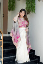 Stylish draped skirt, shrug, crepe silk, French crepe fabric, festive occasions