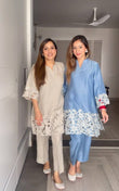 Heavy Chinon Sky Blue Embroidered Co-Ord Set
