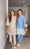 Heavy Chinon Sky Blue Embroidered Co-Ord Set