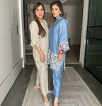 Heavy Chinon Sky Blue Embroidered Co-Ord Set