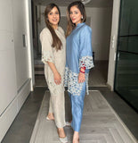 Heavy Chinon Sky Blue Embroidered Co-Ord Set