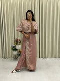Elegant Dusty Rose Gown with Fancy Embroidery for Parties