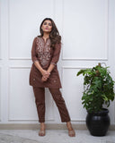 Elegant Dusty Rose Gown with Fancy Embroidery for Parties