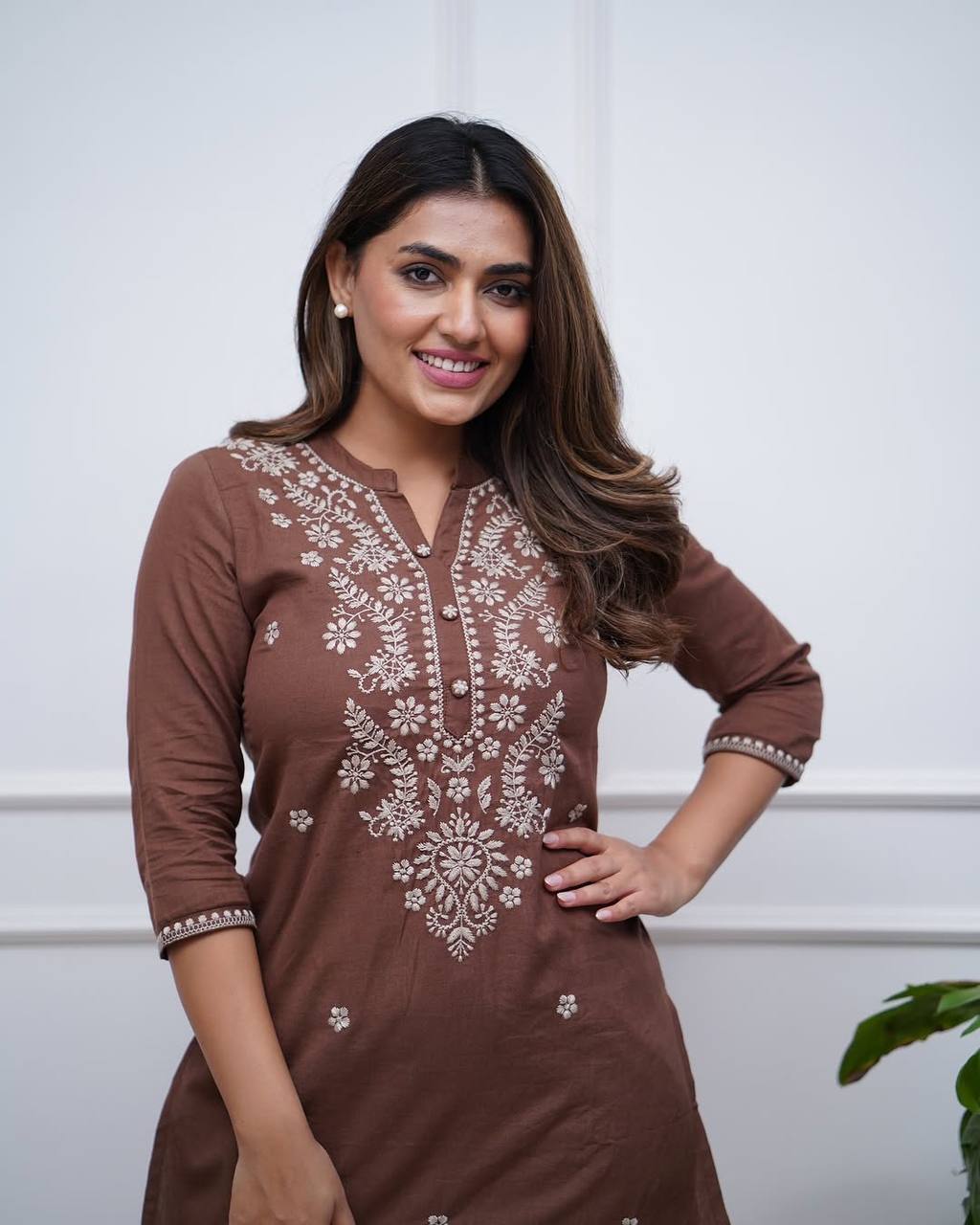 Trendy Chocolate Brown Co-Ord Set Summer Running Wear with Embroidery