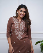 Trendy Chocolate Brown Co-Ord Set Summer Running Wear with Embroidery