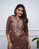 Trendy Chocolate Brown Co-Ord Set Summer Running Wear with Embroidery