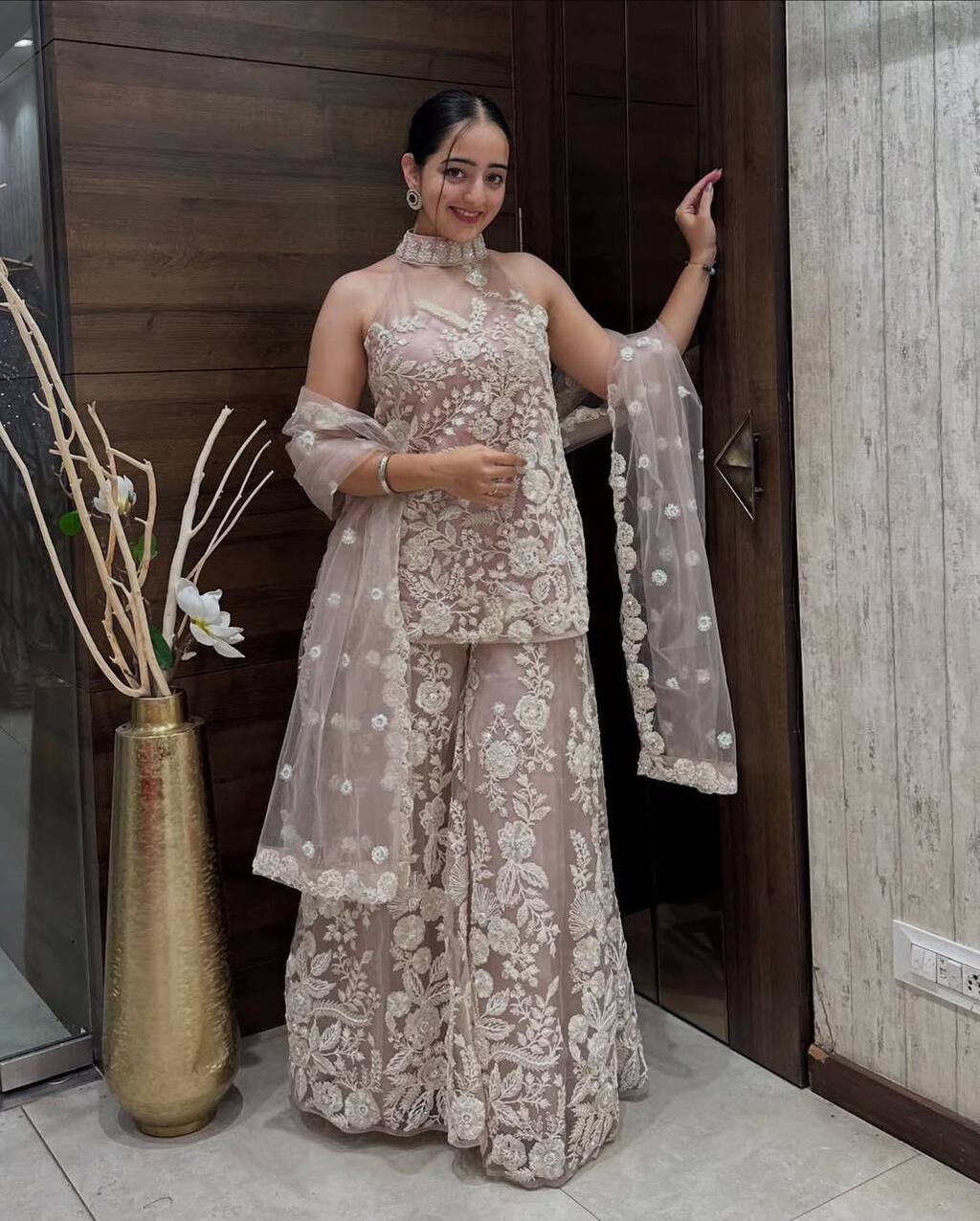 Trending Dusty Rose Kurta Plazzo Set with Work