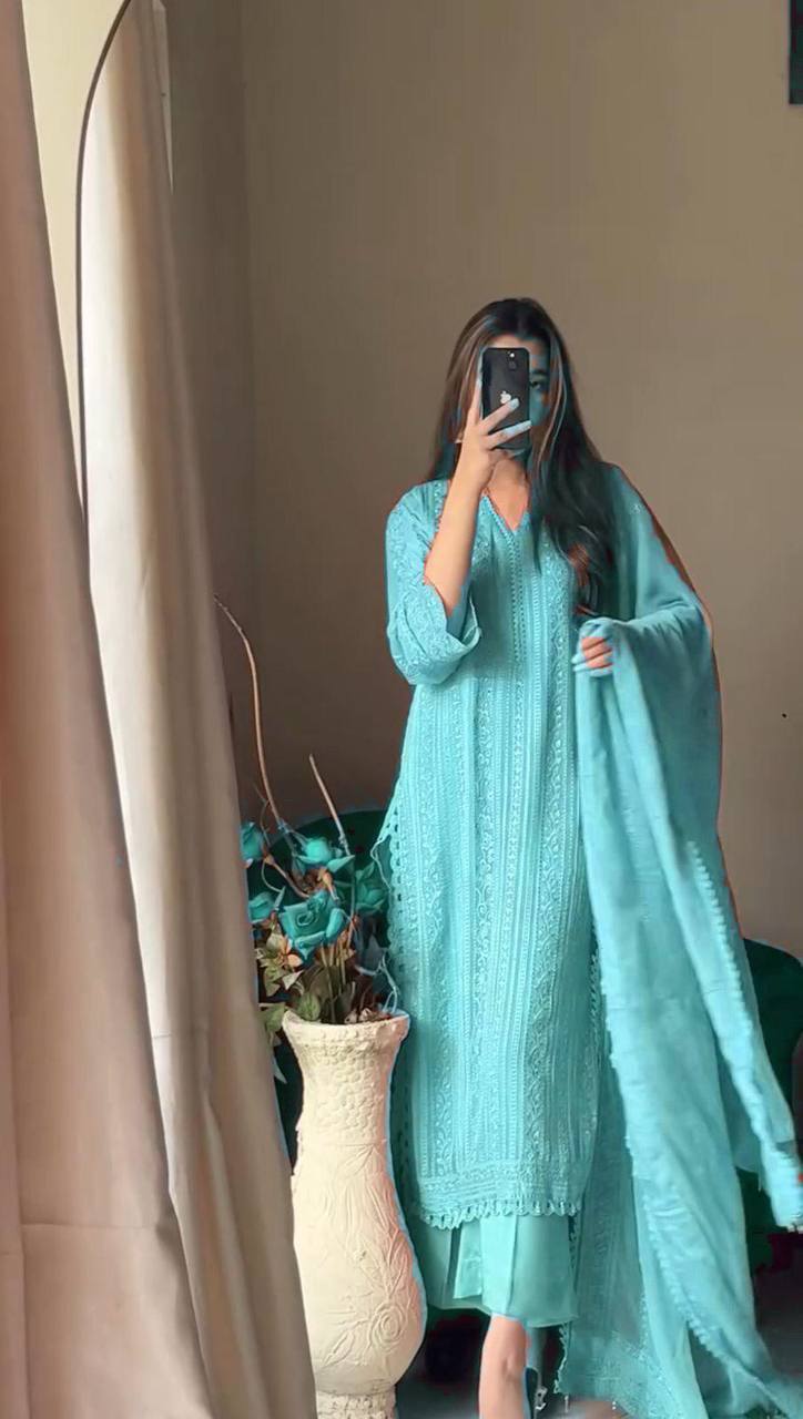Buy Latest Firozi Designer Kurta Pant Set with Dupatta