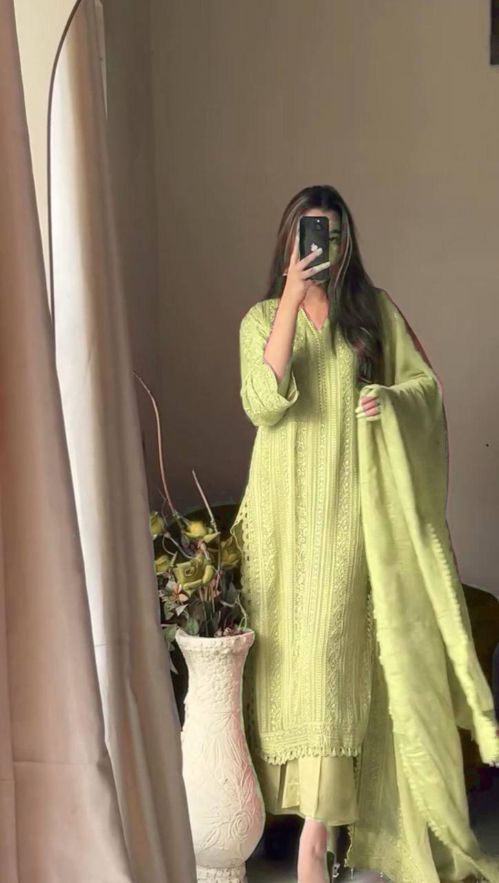 Latest Pista Green Kurta Pant Set with Dupatta