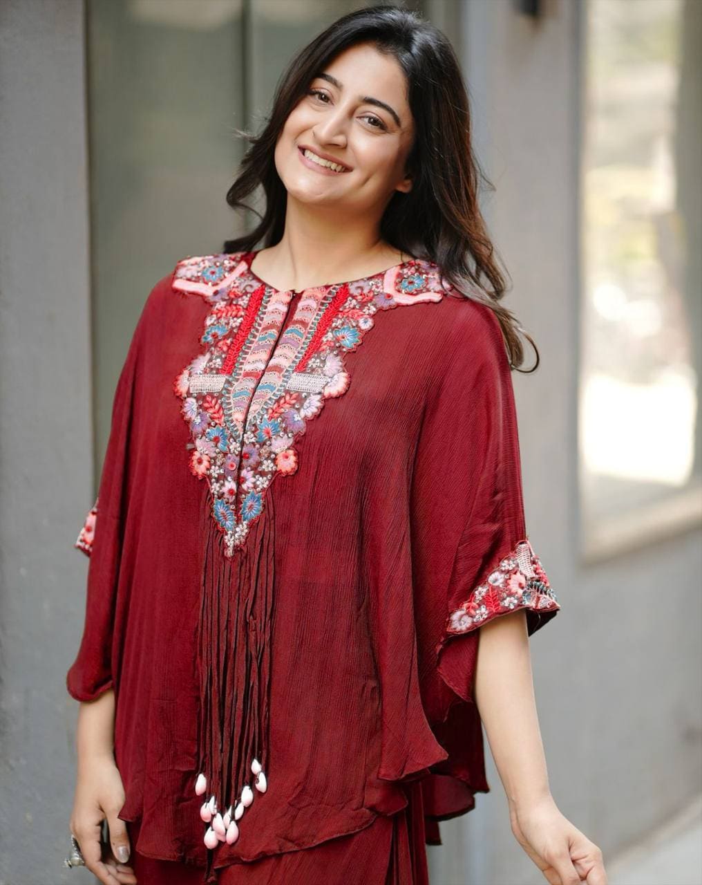 Red Indo Western wedding set for women featuring stylish blouse, plazzo and embroidered top