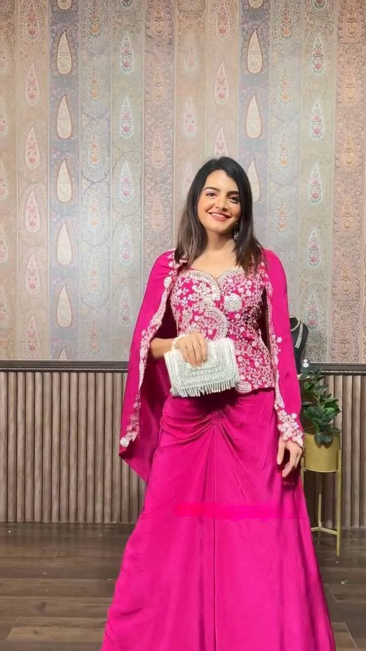 Designer pink Indo Western dress for wedding and party wear with embroidery detailing