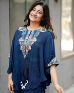 Blue three piece Indo Western outfit for women - stylish wedding and festive wear