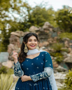 Luxury navy blue Anarkali suit set for women with embroidery – ideal festive outfit