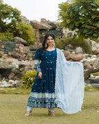 Navy blue designer Anarkali suit set with dupatta – perfect for weddings and parties