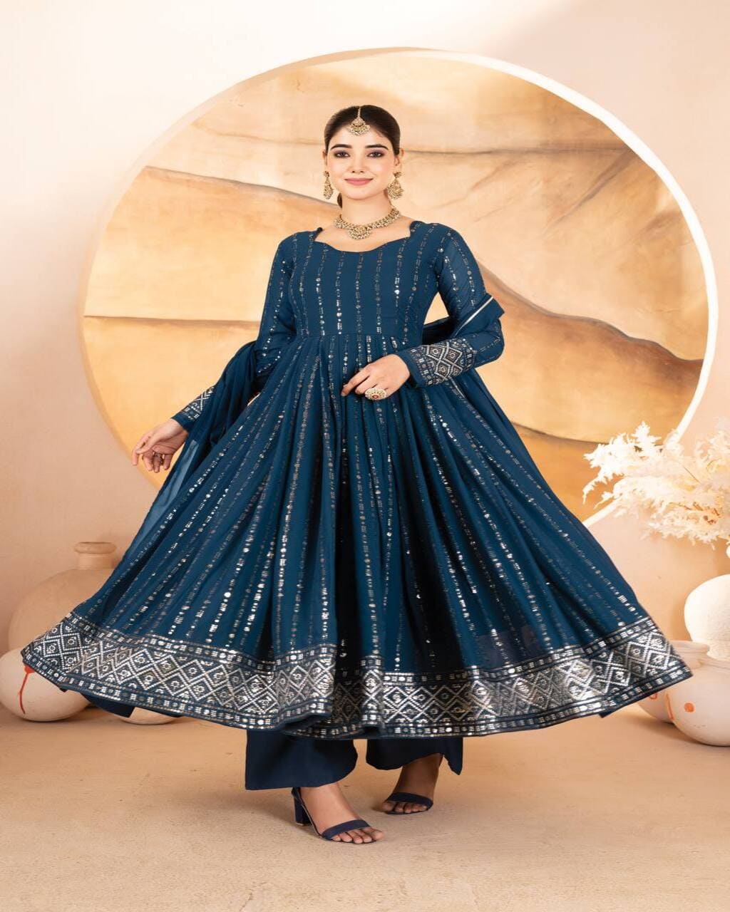 Blue Anarkali Suit Set with heavy embroidery – perfect for weddings and festive wear