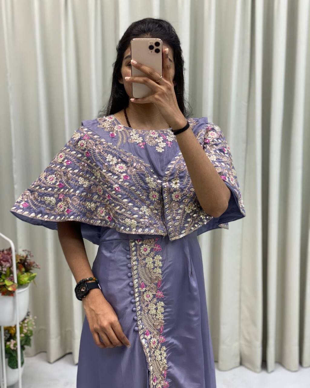 Elegant light purple Indo Western gown for women with embroidery, ideal for occasions
