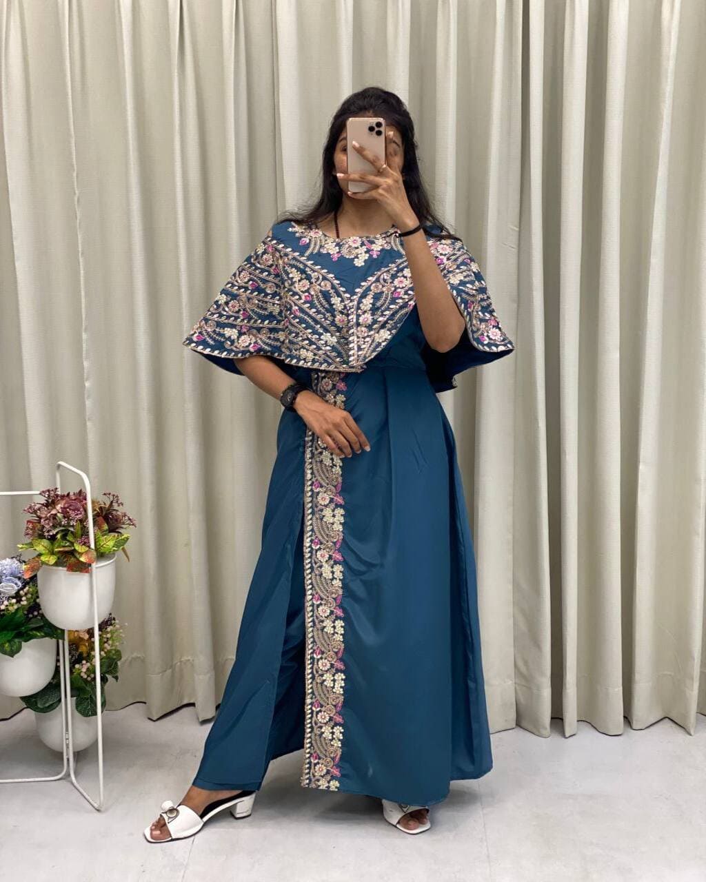 Elegant blue western gown with embroidery for wedding and party occasions