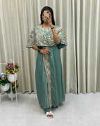 Designer green western gown with sequin work, perfect for weddings and festive occasions