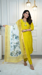 Stylish Heavy Roman Silk Parrot Green Kurta Set Perfect for Every Occasion