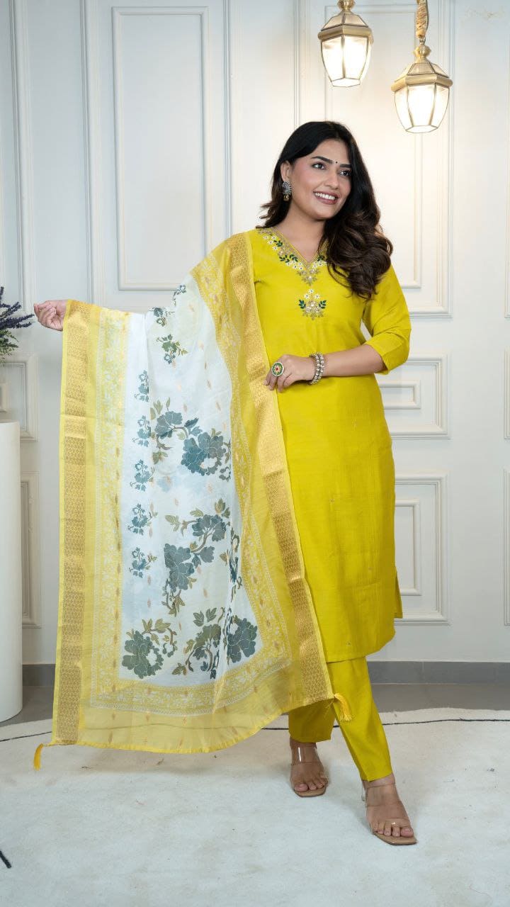 Stylish Heavy Roman Silk Parrot Green Kurta Set Perfect for Every Occasion