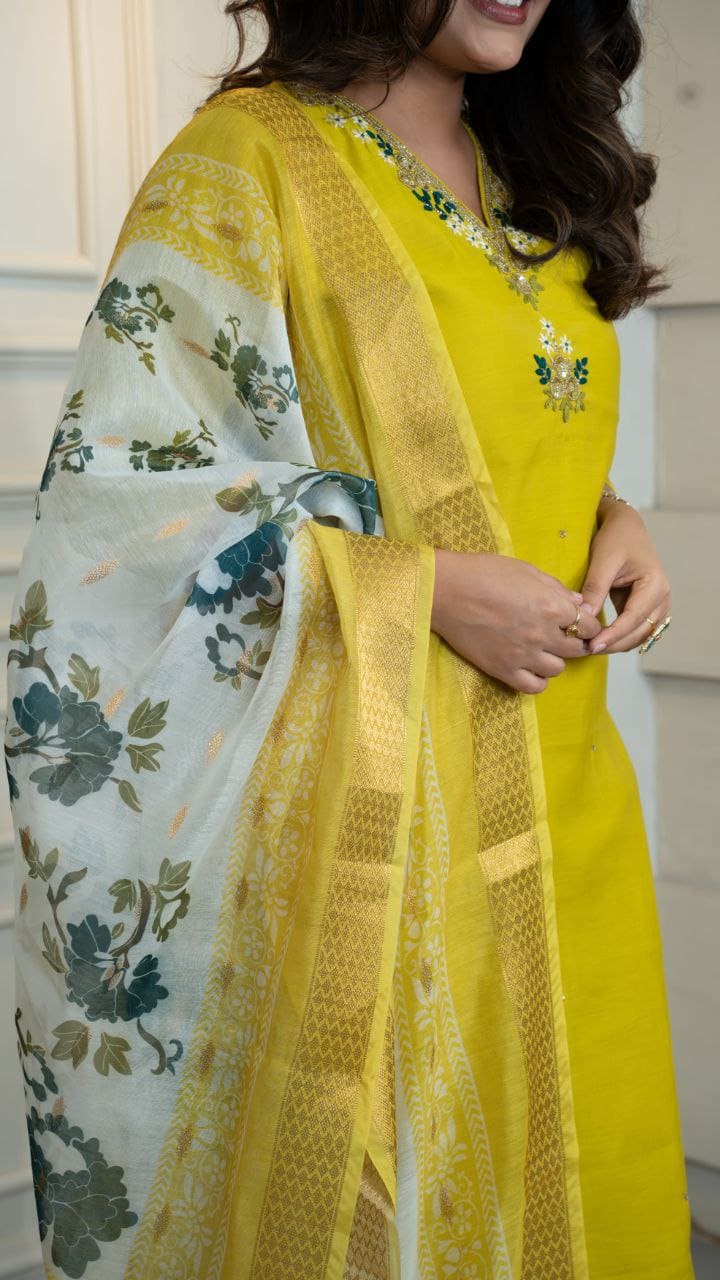 Premium Roman Silk Kurta Set with Dupatta Parrot Color Ethnic Wear for Women