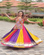 Pure cotton lehenga choli for Navratri with Gamathi mirror work and ribbon border