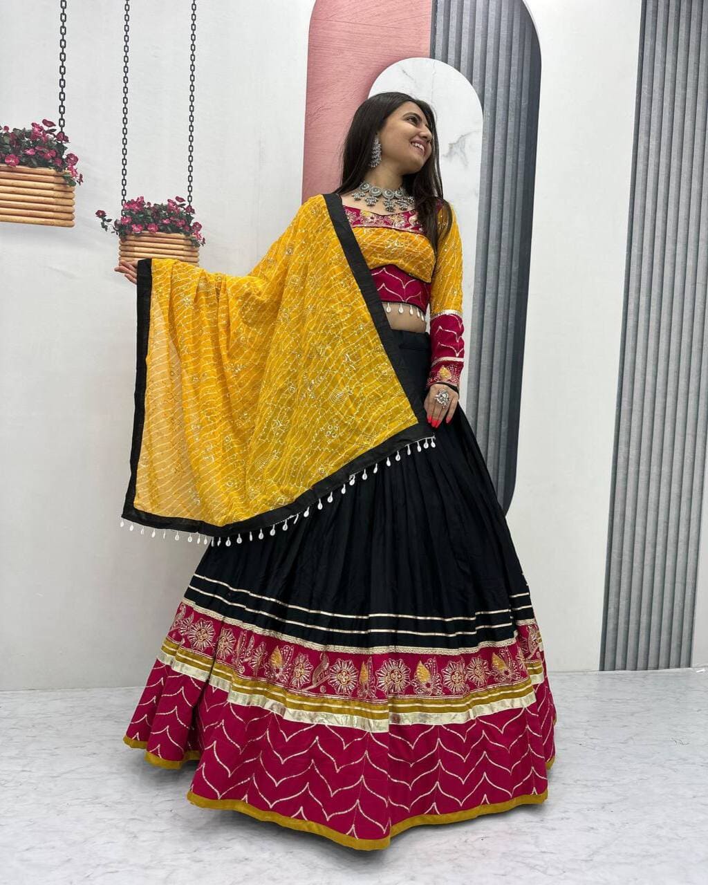 Elegant Black Mirror Work Lehenga Choli Set for Dandiya and Traditional Functions