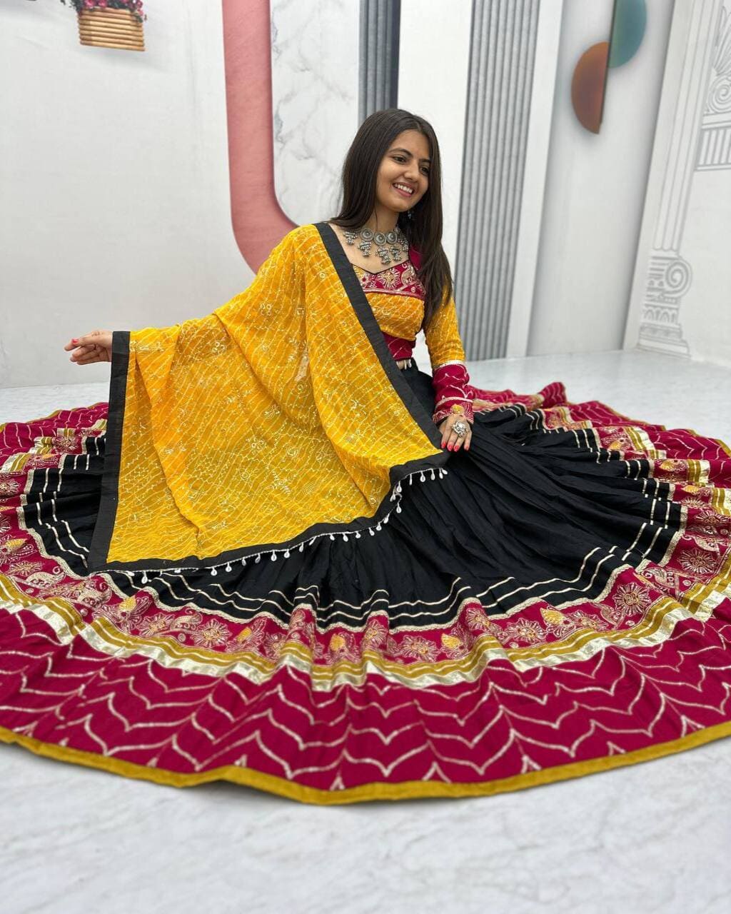 Designer Black Cotton Lehenga Choli with Embroidery, Ideal for Garba and Navratri