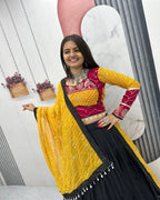 Black Festive Wear Lehenga Choli with Thread Embroidery and Mirror Work Design