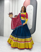 Blue Navratri Lehenga Choli with Mirror Work and Embroidery for Dandiya Nights


