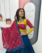 Traditional Blue Lehenga Choli for Navratri with Heavy Embroidery and Mirror Work