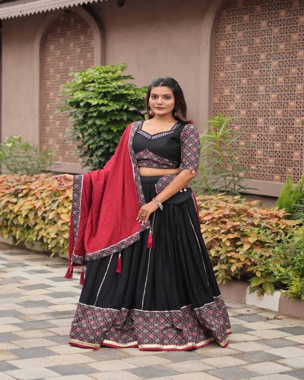 Heavy Mirror Lace Black Cotton Lehenga Choli for Navratri and Dandiya Events