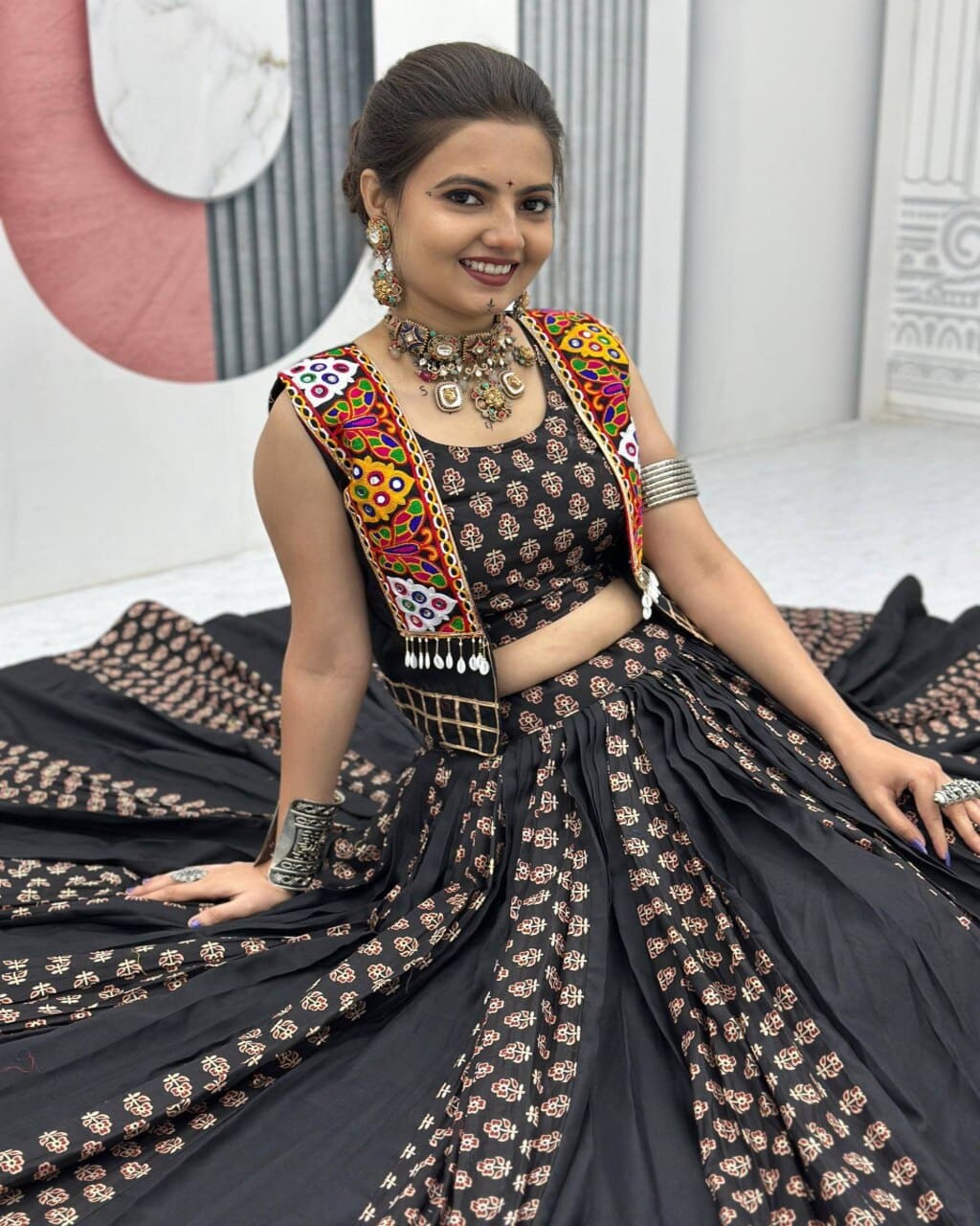 Elegant Black Lehenga Choli with Embroidery Work for Navratri and Wedding Functions