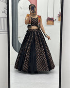 Black Festive Lehenga Choli for Women with Designer Blouse and Dupatta Style