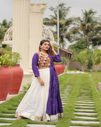 Purple ethnic cotton lehenga choli for Garba with gamthi and mirror handwork