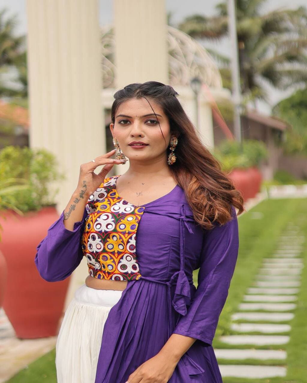 Traditional purple lehenga choli with real mirror and gamthi embroidery work