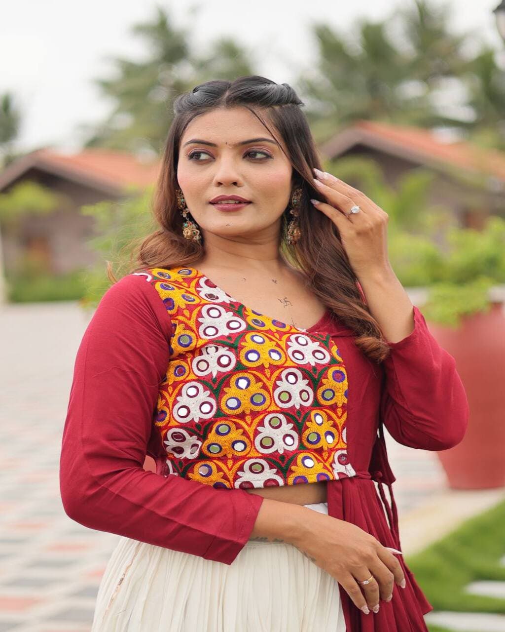 Pure cotton red lehenga choli with real mirror work for dandiya and Garba nights