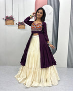 Navratri special wine color lehenga choli set with handcrafted mirror embroidery
